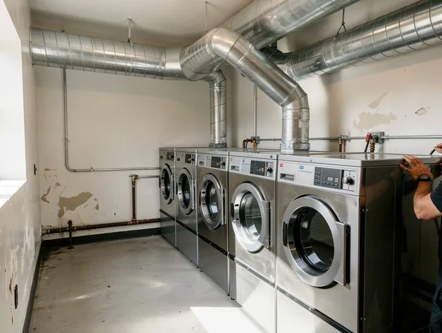 Oxford Dryer Vent Cleaning team performing large-scale commercial dryer vent cleaning in Oxford