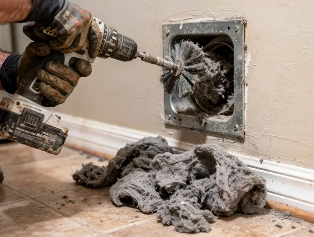 Certified Oxford Dryer Vent Cleaning technician performing dryer vent cleaning in Oxford