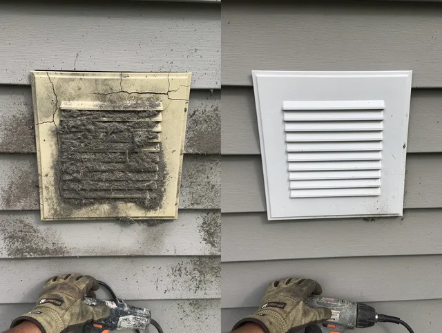 Oxford Dryer Vent Cleaning technician installing high-quality dryer vent cover at a residential property in Oxford