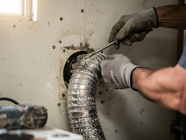 Oxford Dryer Vent Cleaning technician performing precise dryer vent hose installation in Oxford